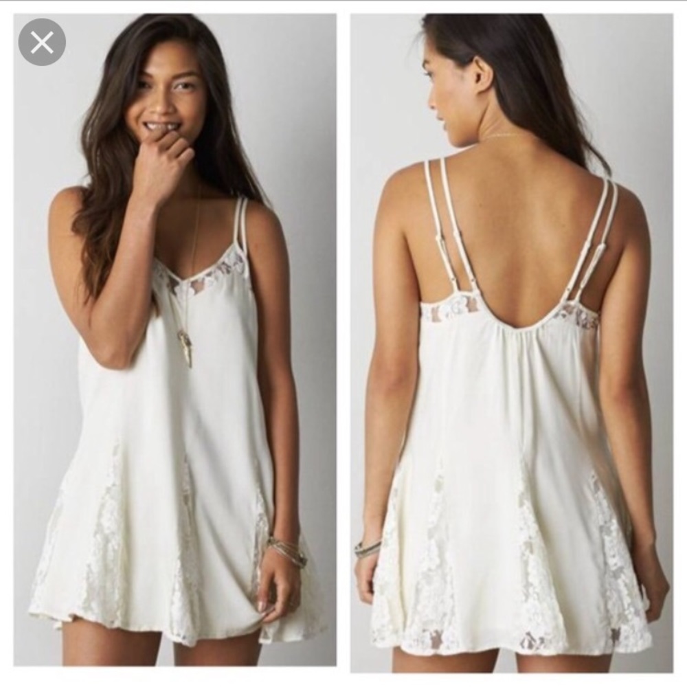 American Eagle beige lace pleated slip dress